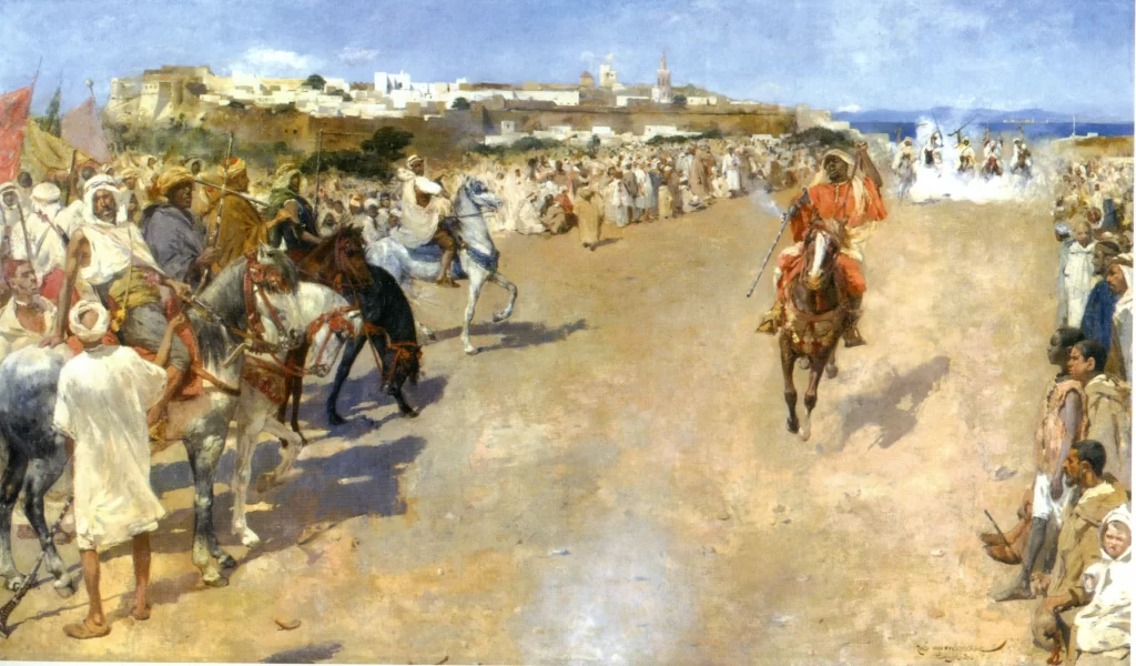 Th. Van Rysselberghe, Fantasia: jeux de poudre, Tanger (1884), huile sur toile, Musées royaux des Beaux-Arts de Belgique, Bruxelles.